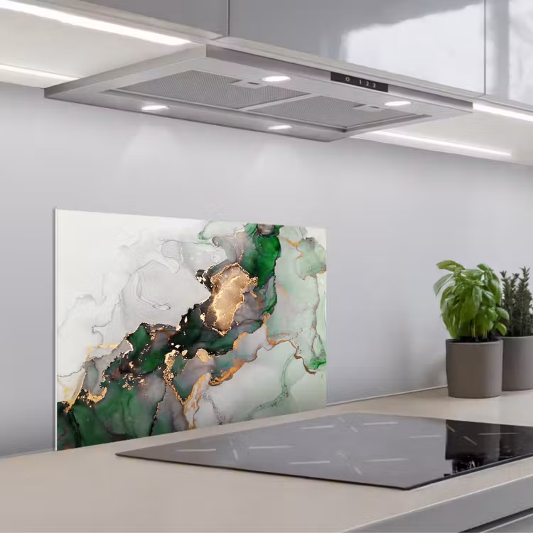 Marmer - Goud - Groen - Luxe keuken achterwand spatscherm klein -3d_schuin
