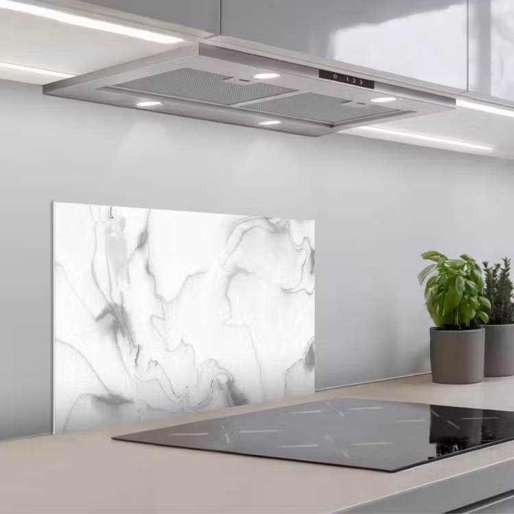 Marmer - Grijs - Wit - Abstract - Marmerlook keuken achterwand spatscherm klein -3d_schuin