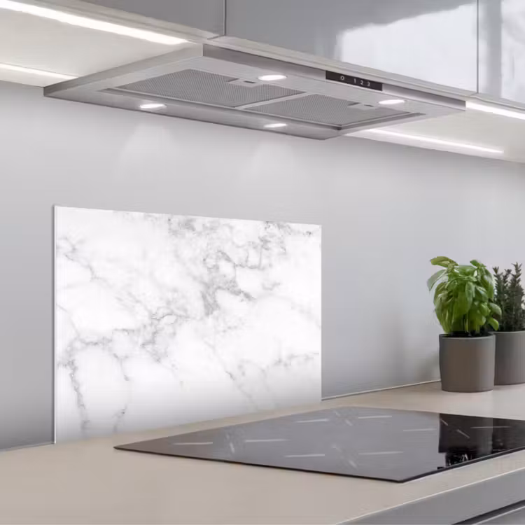 Marmer - Grijs - Wit - Marmerstructuur keuken achterwand spatscherm klein -3d_schuin