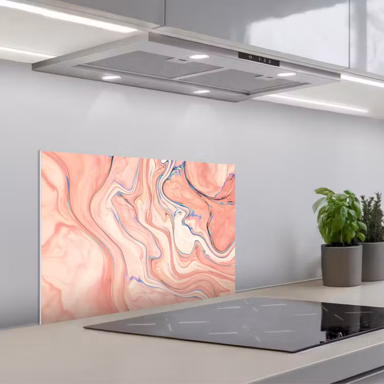 Marmer - Pastel - Roze - Blauw - Marmerlook - Abstract keuken achterwand spatscherm klein -3d_schuin