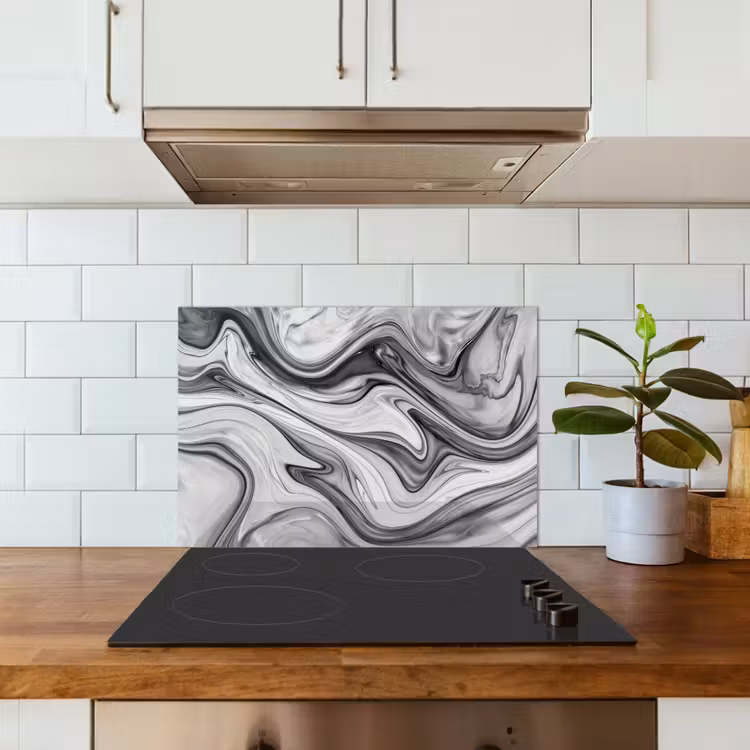 Marmer - Patronen - Grijs - Marmerlook - Zwart keuken achterwand spatscherm klein -sfeer2