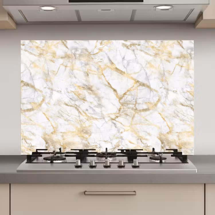 Marmer - Wit - Expressief - Goudaccenten keuken achterwand spatscherm klein 900 -3d_website