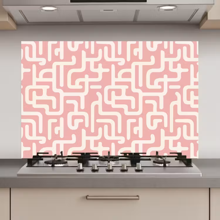 Doolhofpatroon - Roze - Wit - Abstract keuken achterwand spatscherm klein 900 -3d_website