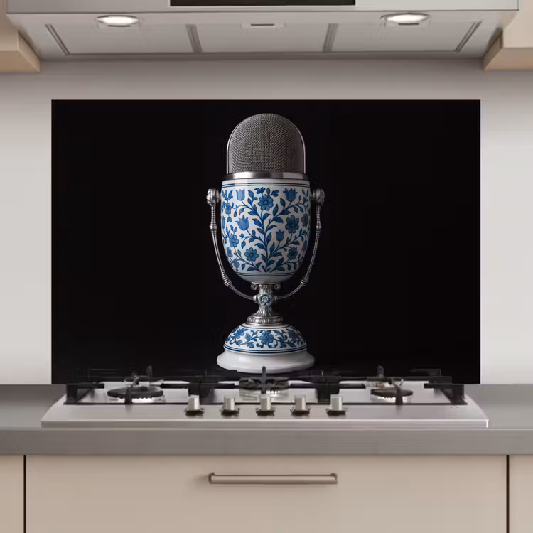 Microfoon - Delfts blauw - Muziek keuken achterwand spatscherm klein -3d_website