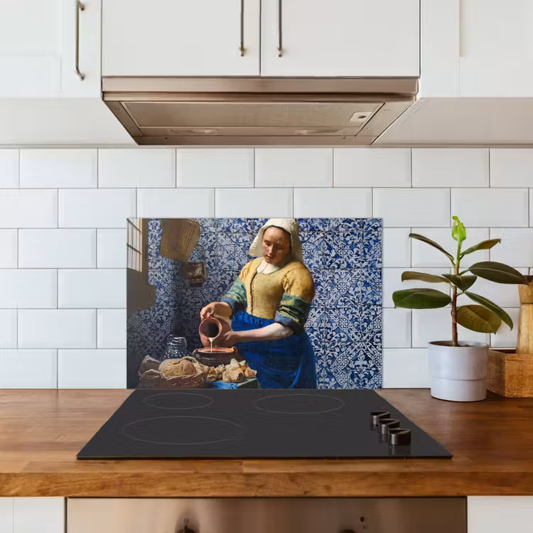 Melkmeisje - Delfts Blauw - Vermeer - Schilderij - Oude meesters keuken achterwand spatscherm klein -sfeer2
