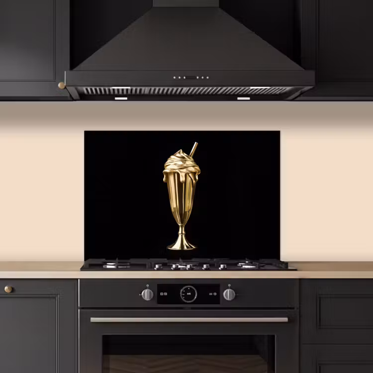 Milkshake - Goud - Drinken - Zwart keuken achterwand spatscherm klein -sfeer1