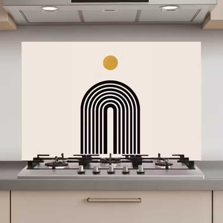 Minimalistisch - Zwarte boog - Gouden cirkel keuken achterwand spatscherm klein -3d_website