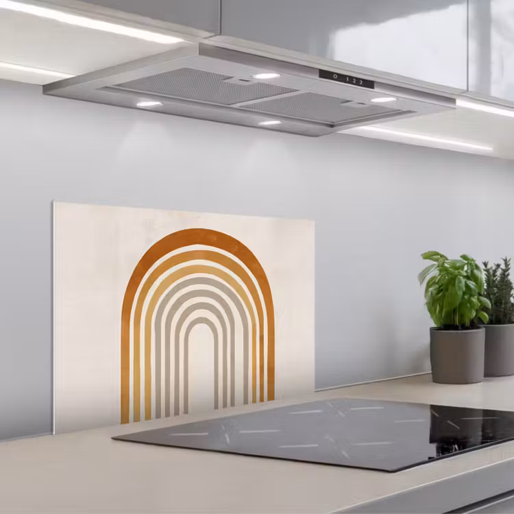 Minimalistisch - Boog - Lijnen - Beige keuken achterwand spatscherm klein -3d_schuin