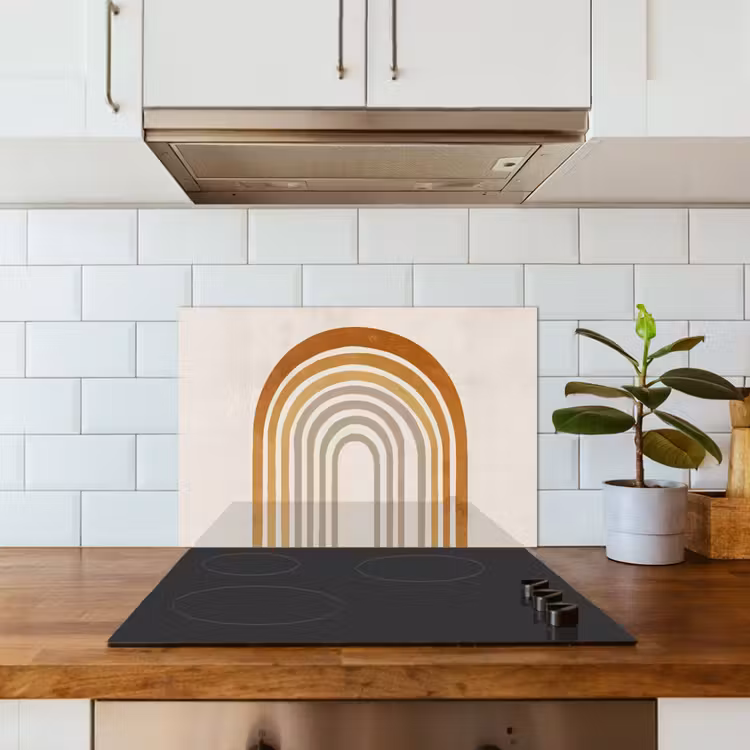 Minimalistisch - Boog - Lijnen - Beige keuken achterwand spatscherm klein -sfeer2