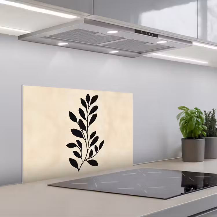Minimalistisch - Tak - Bladeren - Zwart keuken achterwand spatscherm klein -3d_schuin