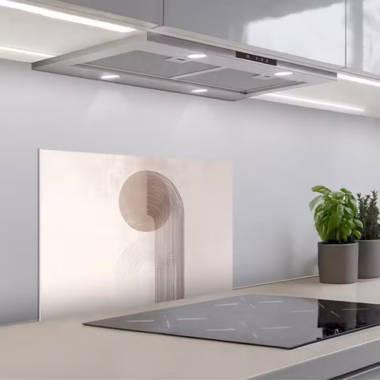 Minimalistisch - Cirkel - Lichtgrijs keuken achterwand spatscherm klein -3d_schuin