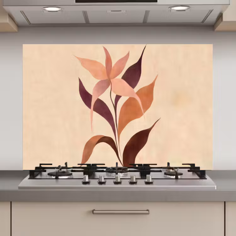 Minimalistisch - Bloem - Bladeren - Beige keuken achterwand spatscherm klein -3d_website
