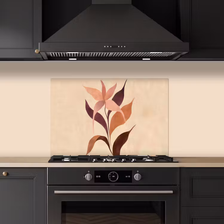 Minimalistisch - Bloem - Bladeren - Beige keuken achterwand spatscherm klein -sfeer1