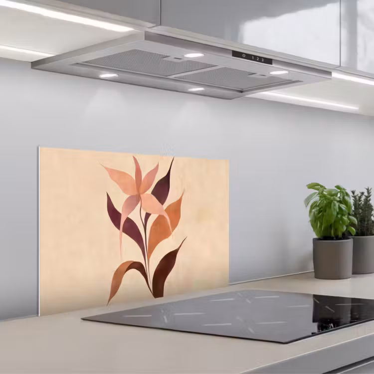 Minimalistisch - Bloem - Bladeren - Beige keuken achterwand spatscherm klein -3d_schuin