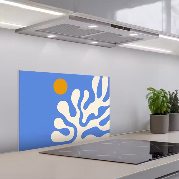 Minimalistisch - Organisch patroon - Blauw keuken achterwand spatscherm klein -3d_schuin