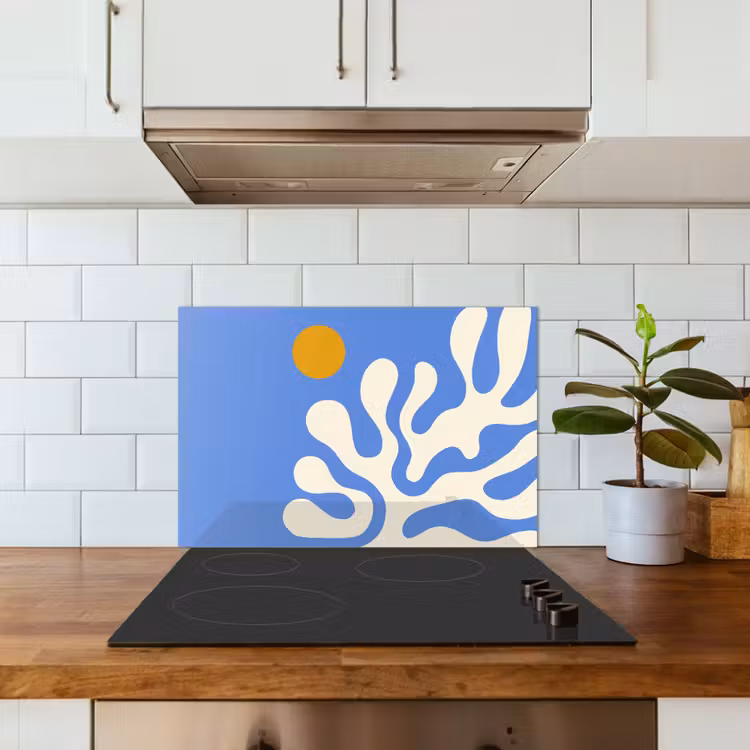 Minimalistisch - Organisch patroon - Blauw keuken achterwand spatscherm klein -sfeer2