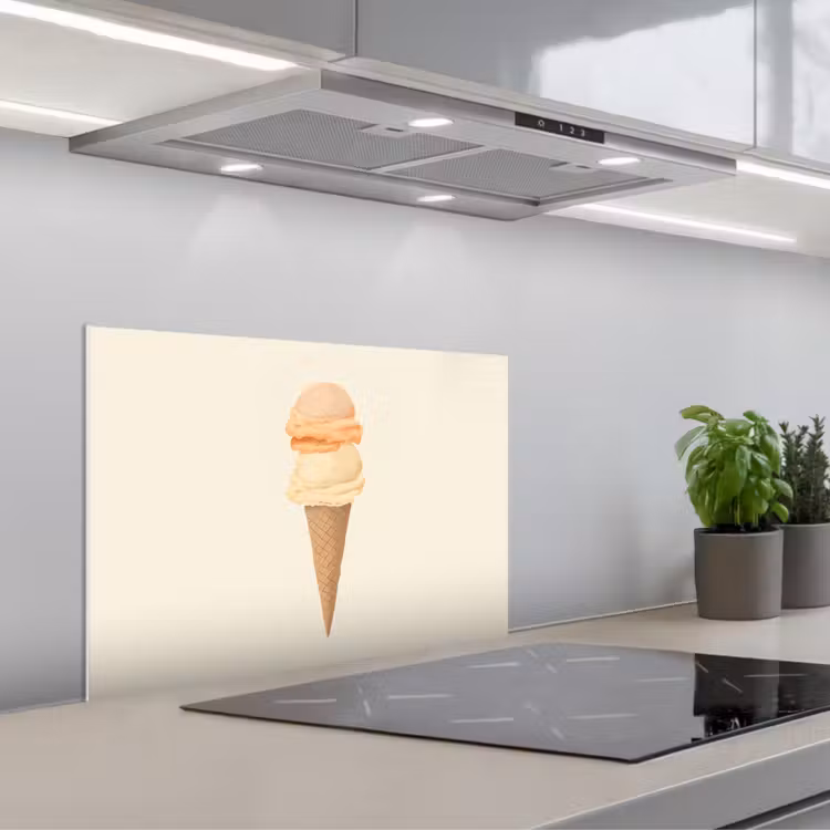 Minimalistisch - Schepijs - Hoorntje - Beige keuken achterwand spatscherm klein -3d_schuin