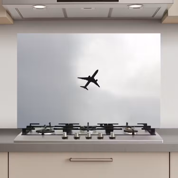 Minimalistisch - Silhouet - Zwart - Vliegtuig keuken achterwand spatscherm klein -3d_website