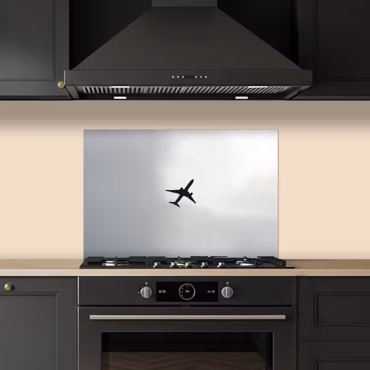 Minimalistisch - Silhouet - Zwart - Vliegtuig keuken achterwand spatscherm klein -sfeer1