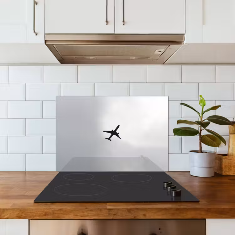 Minimalistisch - Silhouet - Zwart - Vliegtuig keuken achterwand spatscherm klein -sfeer2