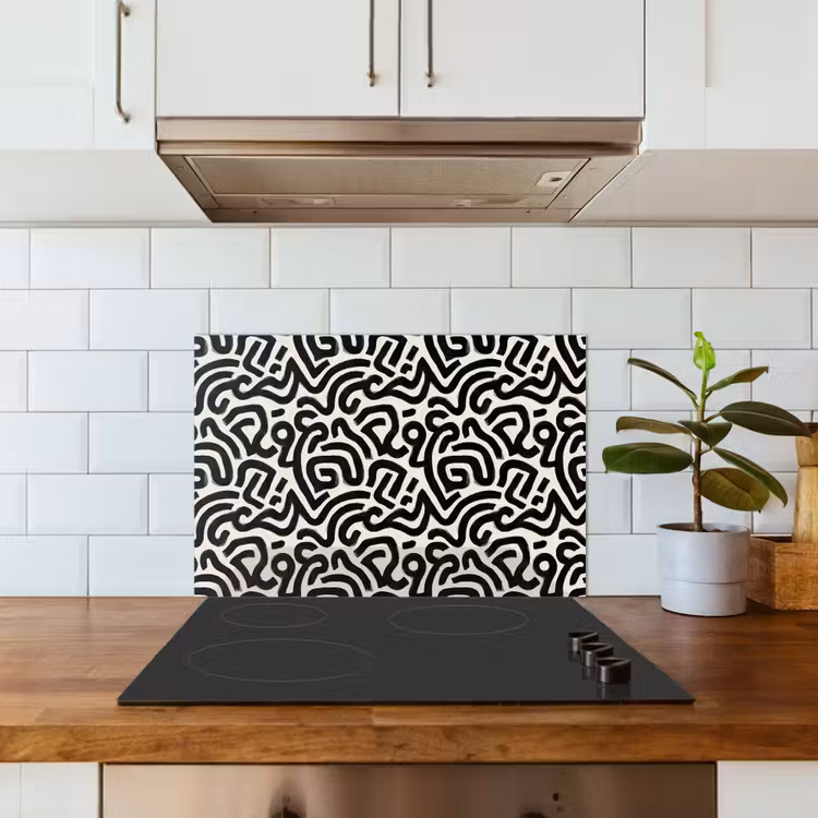 Modern - Abstract - Zwart keuken achterwand spatscherm klein 900 -sfeer2