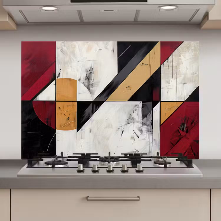 Modern - Abstract - Geometrisch - Rood - Industrieel keuken achterwand spatscherm klein -3d_website