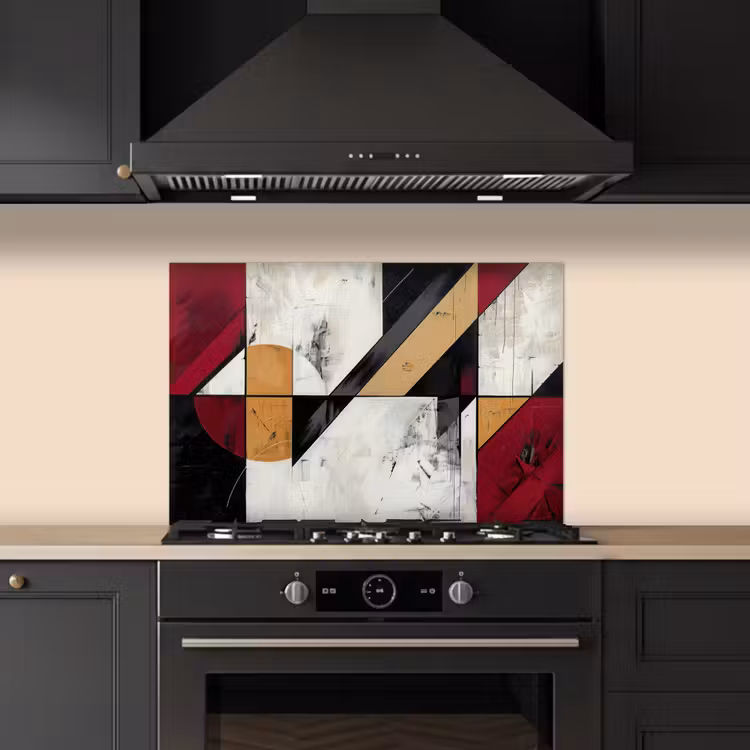 Modern - Abstract - Geometrisch - Rood - Industrieel keuken achterwand spatscherm klein -sfeer1