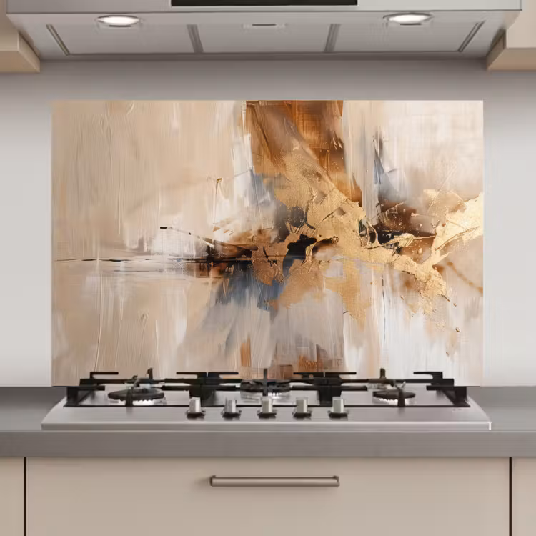 Modern - Bruin - Abstract - Beige keuken achterwand spatscherm klein -3d_website