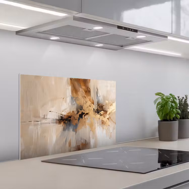 Modern - Bruin - Abstract - Beige keuken achterwand spatscherm klein -3d_schuin