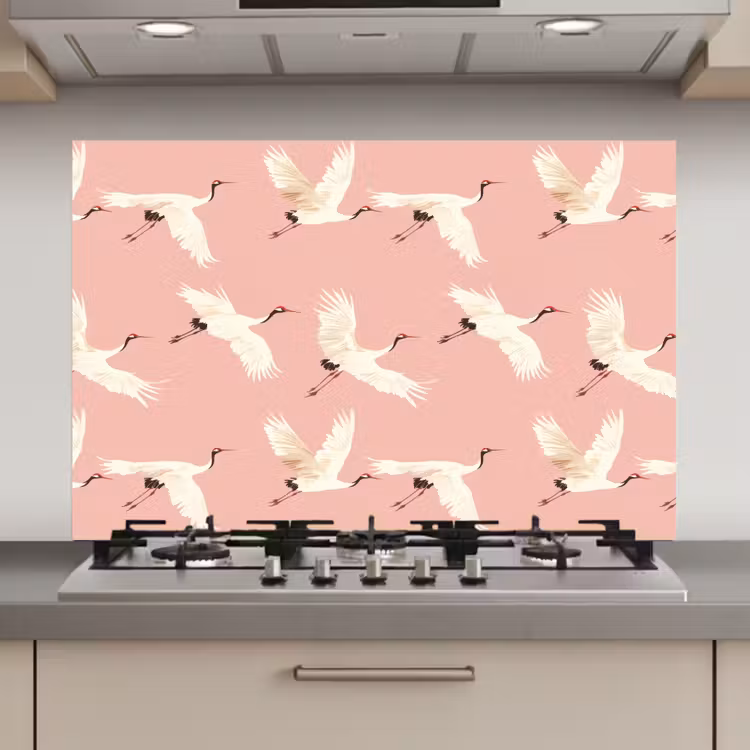 Modern - Kraanvogels - Roze keuken achterwand spatscherm klein 900 -3d_website