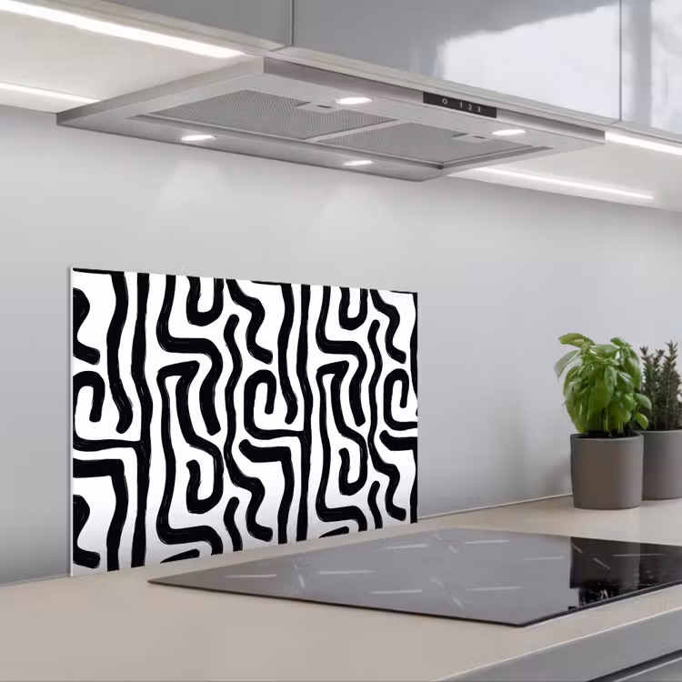 Modern - Lijnen - Zwart keuken achterwand spatscherm klein 900 -3d_schuin
