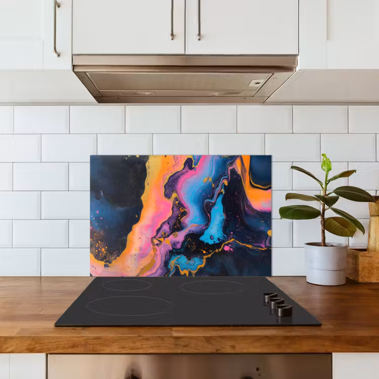Modern - Marmer - Oranje keuken achterwand spatscherm klein -sfeer2