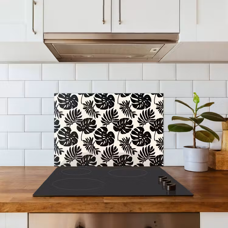 Modern - Monstera - Zwart keuken achterwand spatscherm klein 900 -sfeer2