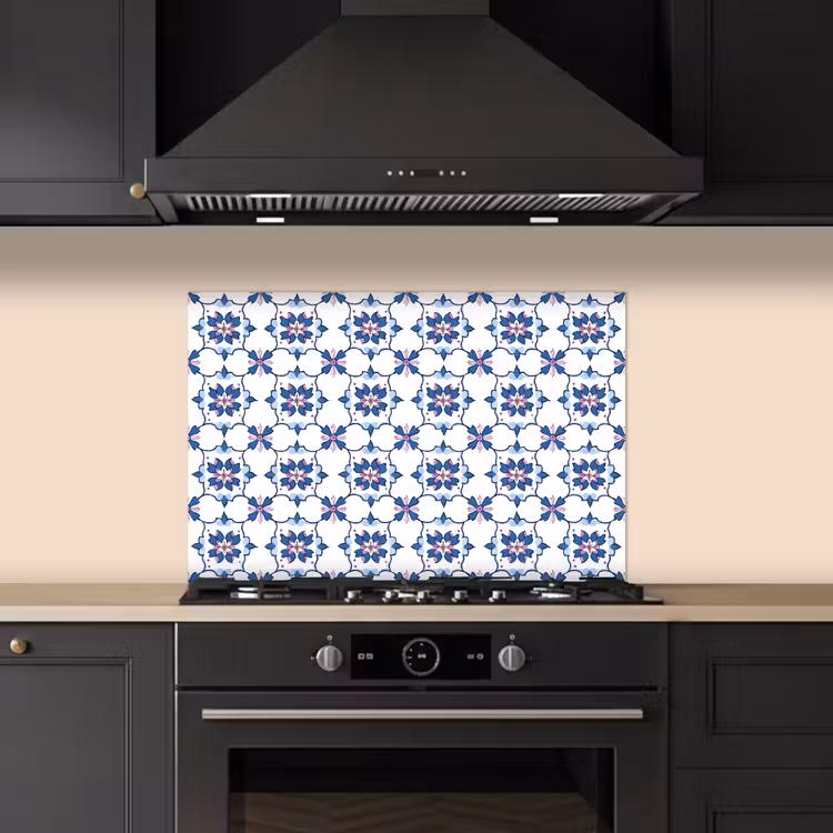 Modern - Patroon - Blauw - Roze keuken achterwand spatscherm klein 900 -sfeer1