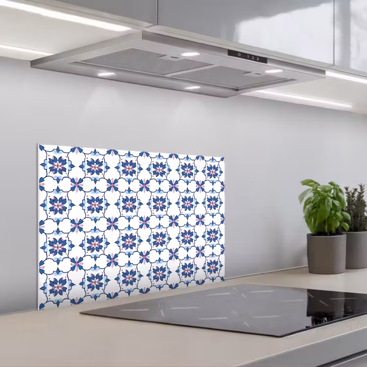 Modern - Patroon - Blauw - Roze keuken achterwand spatscherm klein 900 -3d_schuin