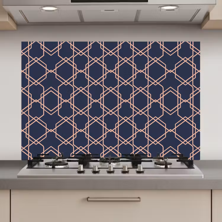 Modern - Patroon - Donkerblauw - Roze keuken achterwand spatscherm klein 900 -3d_website