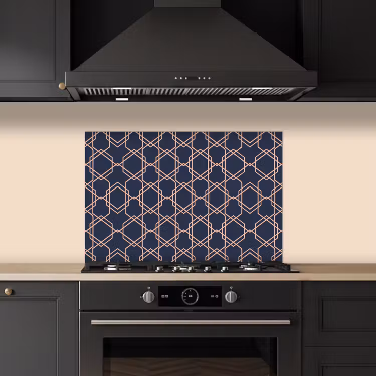Modern - Patroon - Donkerblauw - Roze keuken achterwand spatscherm klein 900 -sfeer1