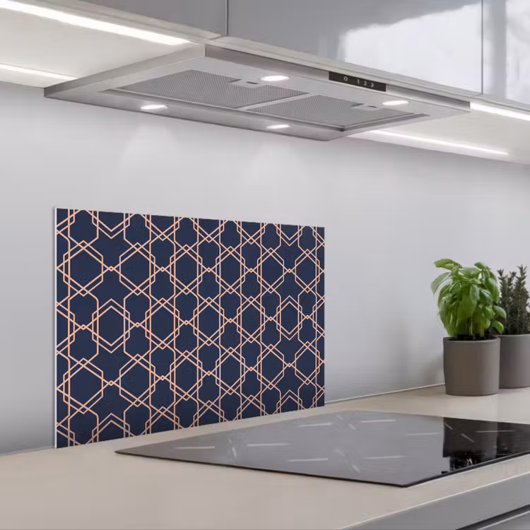 Modern - Patroon - Donkerblauw - Roze keuken achterwand spatscherm klein 900 -3d_schuin