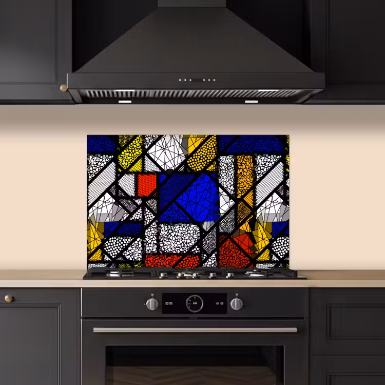 Mondriaan - Glas in lood - Oude Meesters - Kunstwerk - Abstract - Schilderij keuken achterwand spatscherm klein -sfeer1