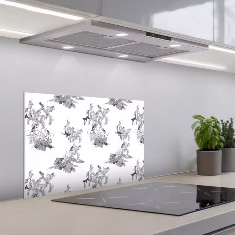 Aap - Oerwoud - Grijs keuken achterwand spatscherm klein 900 -3d_schuin