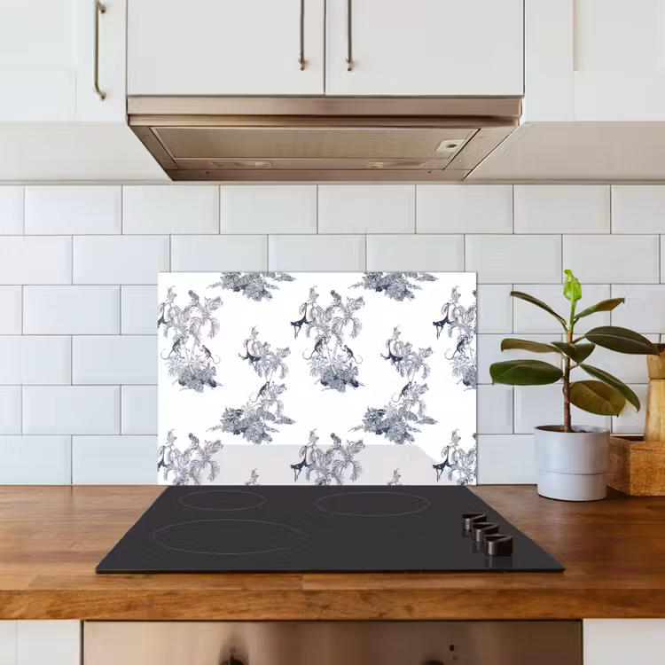 Aap - Palmboom - Blauw keuken achterwand spatscherm klein 900 -sfeer2