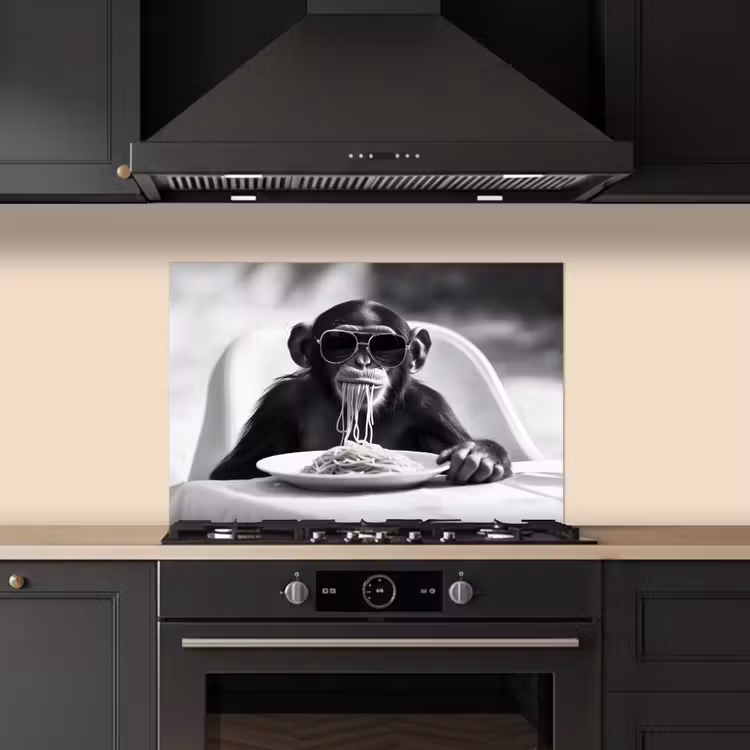 Aap - Spaghetti - Zonnebril - Zwart wit - Cool - Dier keuken achterwand spatscherm klein -sfeer1
