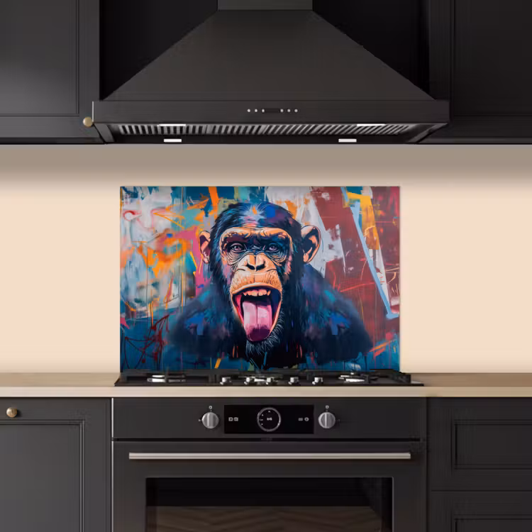 Aap - Tong - Abstract - Zwart keuken achterwand spatscherm klein -sfeer1