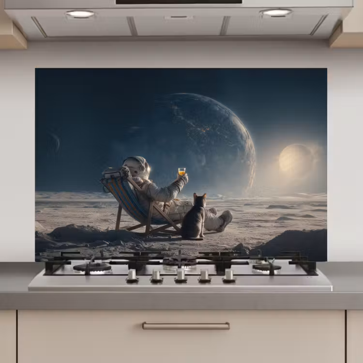 Maan - Kat - Astronaut - Ruimte keuken achterwand spatscherm klein -3d_website