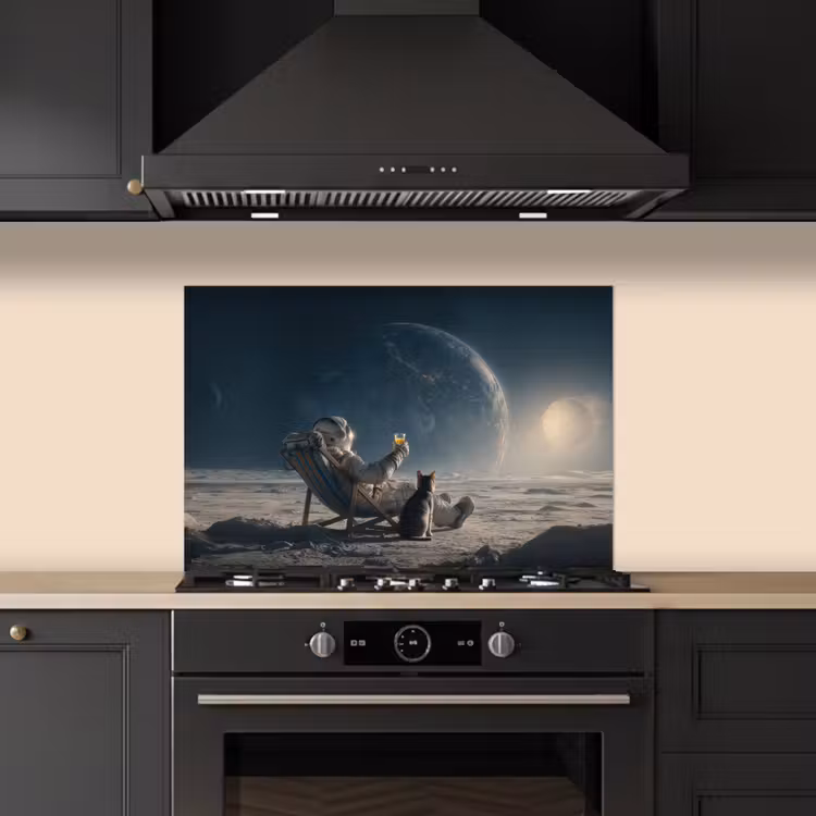 Maan - Kat - Astronaut - Ruimte keuken achterwand spatscherm klein -sfeer1