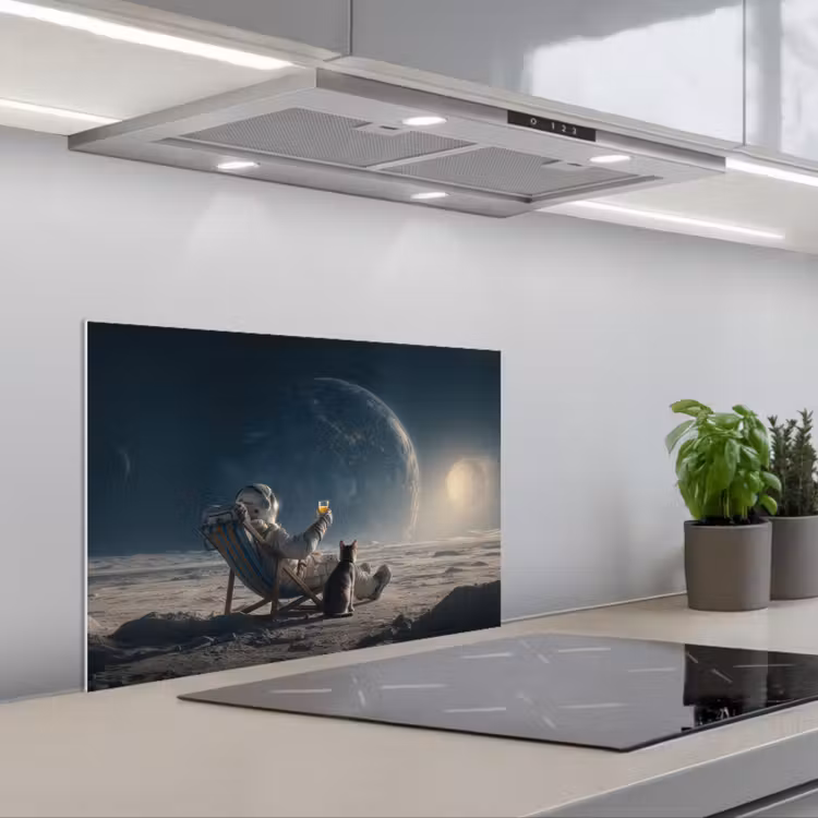 Maan - Kat - Astronaut - Ruimte keuken achterwand spatscherm klein -3d_schuin