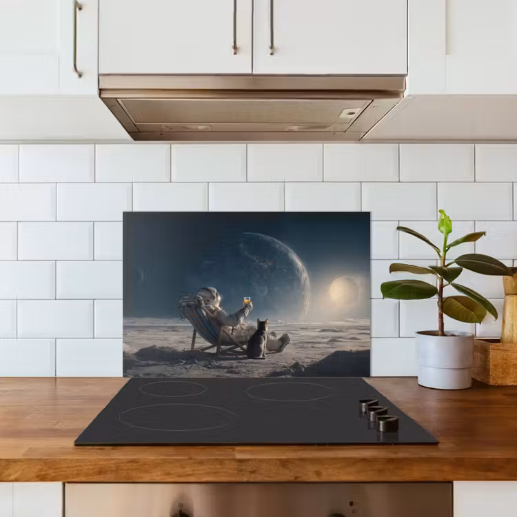 Maan - Kat - Astronaut - Ruimte keuken achterwand spatscherm klein -sfeer2