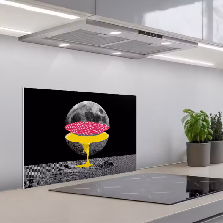 Maan - Geel - Roze - Zwart keuken achterwand spatscherm klein -3d_schuin