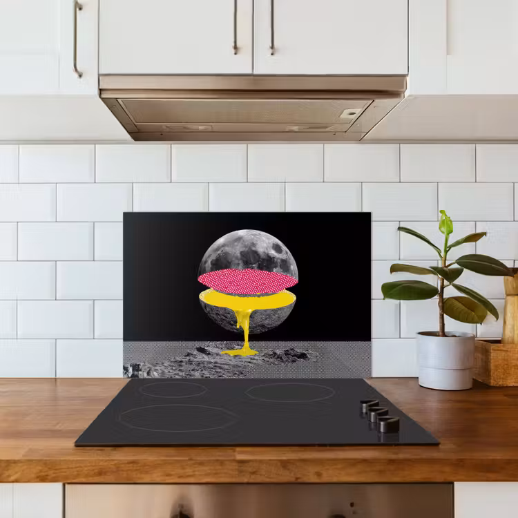Maan - Geel - Roze - Zwart keuken achterwand spatscherm klein -sfeer2