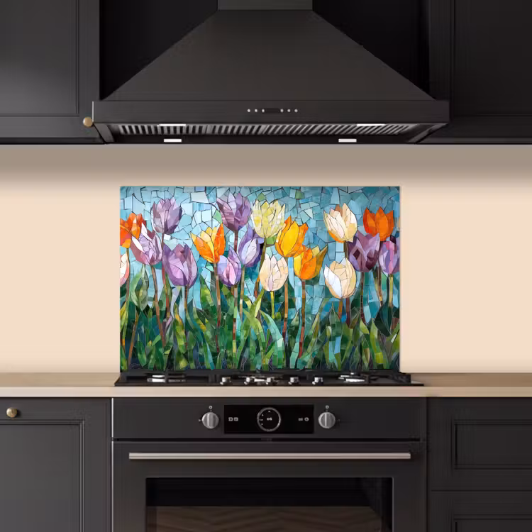 Mozaïek - Veld - Tulpen - Kleurrijk keuken achterwand spatscherm klein -sfeer1
